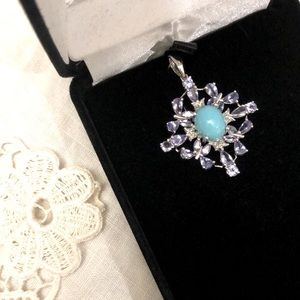 Turquoise tanzanite diamond pendant